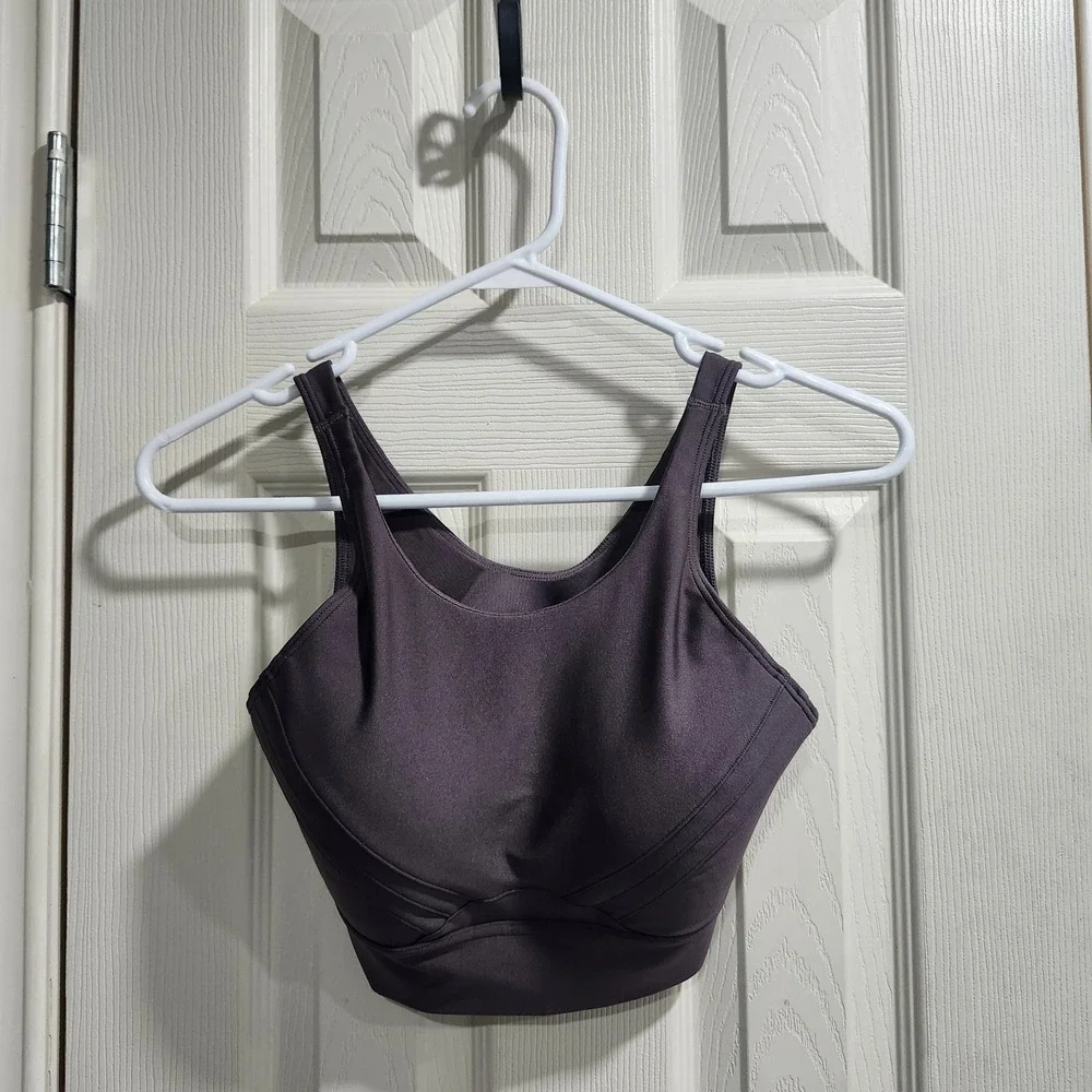 Under Armour Infinity Pintuck Mid Sports Bra Gray Brown Women's Medium HeatGear